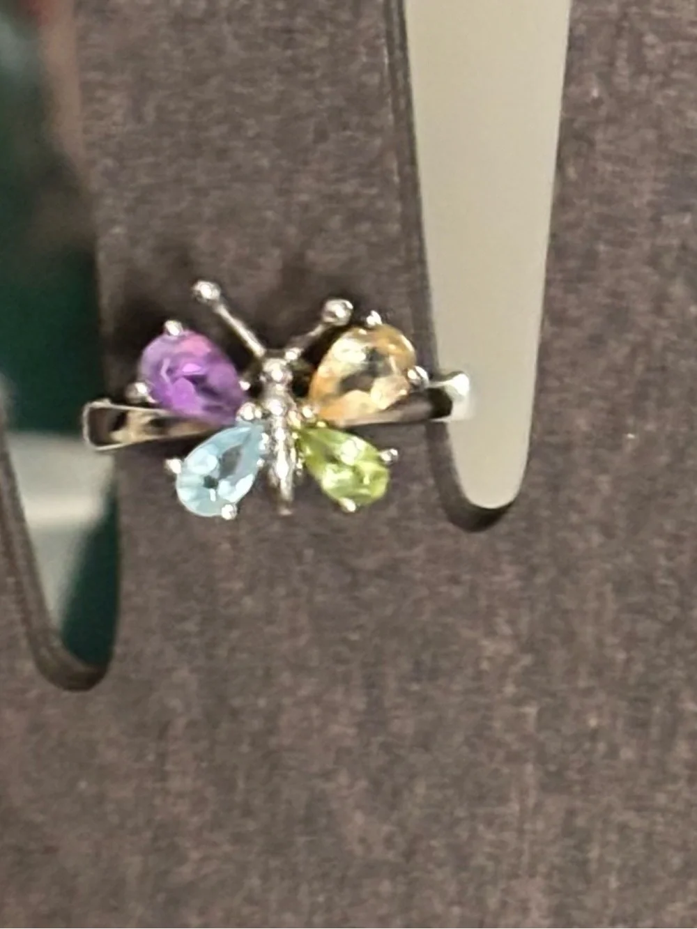 Sterling Butterfly Ring with Semi‑Precious Gemstones — Size 6.5
